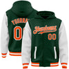 Custom Green Orange-White Bomber Full-Snap Varsity Letterman Two Tone Hoodie Jacket