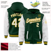 Custom Green White-Gold Bomber Full-Snap Varsity Letterman Two Tone Hoodie Jacket