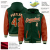 Custom Green Texas Orange-Cream Bomber Full-Snap Varsity Letterman Two Tone Hoodie Jacket