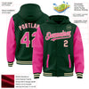 Custom Green Pink-Cream Bomber Full-Snap Varsity Letterman Two Tone Hoodie Jacket