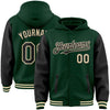 Custom Green Black-Cream Bomber Full-Snap Varsity Letterman Two Tone Hoodie Jacket