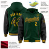 Custom Green Black-Gold Bomber Full-Snap Varsity Letterman Two Tone Hoodie Jacket