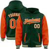 Custom Green Orange-Cream Bomber Full-Snap Varsity Letterman Two Tone Hoodie Jacket