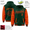 Custom Green Orange-Cream Bomber Full-Snap Varsity Letterman Two Tone Hoodie Jacket