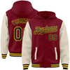 Custom Crimson Black Cream-Gold Bomber Full-Snap Varsity Letterman Two Tone Hoodie Jacket