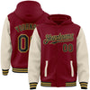 Custom Crimson Black Cream-Old Gold Bomber Full-Snap Varsity Letterman Two Tone Hoodie Jacket