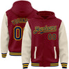 Custom Crimson Navy Cream-Gold Bomber Full-Snap Varsity Letterman Two Tone Hoodie Jacket