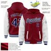 Custom Crimson Navy-White Bomber Full-Snap Varsity Letterman Two Tone Hoodie Jacket