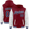 Custom Crimson Navy-White Bomber Full-Snap Varsity Letterman Two Tone Hoodie Jacket