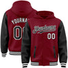 Custom Crimson Black-White Bomber Full-Snap Varsity Letterman Two Tone Hoodie Jacket