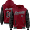 Custom Crimson Black-Gray Bomber Full-Snap Varsity Letterman Two Tone Hoodie Jacket