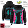 Custom Black Aqua-Pink Arrow 3D Pattern Design Bomber Full-Snap Varsity Letterman Hoodie Jacket