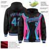 Custom Black Sky Blue-Pink Arrow 3D Pattern Design Bomber Full-Snap Varsity Letterman Hoodie Jacket