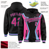 Custom Black Pink-Light Blue Arrow 3D Pattern Design Bomber Full-Snap Varsity Letterman Hoodie Jacket