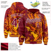 Custom Crimson Gold-White Largemouth Bass Fish Fishing 3D Bomber Full-Snap Varsity Letterman Hoodie Jacket