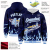 Custom Navy Light Blue-White Tuna Fish Fishing 3D Bomber Full-Snap Varsity Letterman Hoodie Jacket