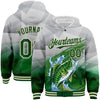 Custom Gray Green-Cream Largemouth Bass Fish Fishing 3D Bomber Full-Snap Varsity Letterman Hoodie Jacket