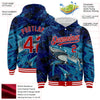 Custom Royal Red-White Marlin Fish Fishing 3D Bomber Full-Snap Varsity Letterman Hoodie Jacket