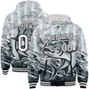 Custom Gray White-Black Giant Trevally Fish Fishing 3D Bomber Full-Snap Varsity Letterman Hoodie Jacket