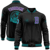 Custom Black Teal-Purple Bomber Varsity Letterman Zipper Jacket