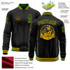 Custom Black Gold-Green Bomber Varsity Letterman Zipper Jacket