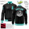 Custom Black Aqua-White Bomber Varsity Letterman Zipper Jacket