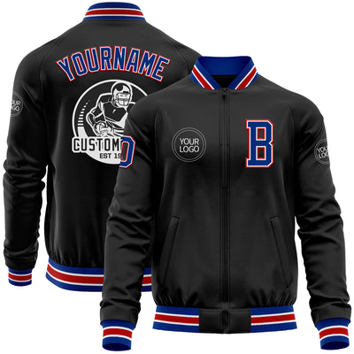 Custom Black Royal-Red Bomber Varsity Letterman Zipper Jacket