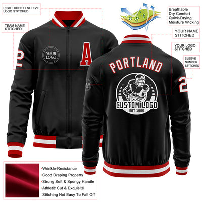 Custom Black Red-White Bomber Varsity Letterman Zipper Jacket