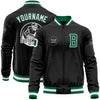 Custom Black Kelly Green-White Bomber Varsity Letterman Zipper Jacket