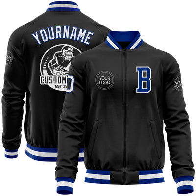 Custom Black Royal-White Bomber Varsity Letterman Zipper Jacket