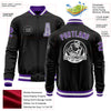 Custom Black Purple-Gray Bomber Varsity Letterman Zipper Jacket