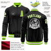 Custom Black Neon Green-White Bomber Varsity Letterman Zipper Jacket