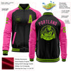 Custom Black Neon Green-Pink Bomber Varsity Letterman Two Tone Zipper Jacket