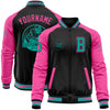 Custom Black Aqua-Pink Bomber Varsity Letterman Two Tone Zipper Jacket