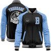 Custom Black Light Blue-White Bomber Varsity Letterman Two Tone Zipper Jacket