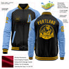 Custom Black Gold-Light Blue Bomber Varsity Letterman Two Tone Zipper Jacket