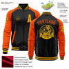 Custom Black Gold-Orange Bomber Varsity Letterman Two Tone Zipper Jacket