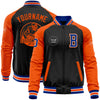 Custom Black Royal-Orange Bomber Varsity Letterman Two Tone Zipper Jacket