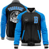 Custom Black Powder Blue-White Bomber Varsity Letterman Two Tone Zipper Jacket