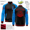 Custom Black Red-Powder Blue Bomber Varsity Letterman Two Tone Zipper Jacket