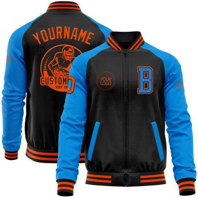 Custom Black Orange-Powder Blue Bomber Varsity Letterman Two Tone Zipper Jacket