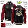 Custom Black Cream-Crimson Bomber Varsity Letterman Two Tone Zipper Jacket