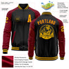 Custom Black Gold-Crimson Bomber Varsity Letterman Two Tone Zipper Jacket