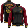 Custom Black Old Gold-Crimson Bomber Varsity Letterman Two Tone Zipper Jacket