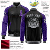 Custom Black Gray-Purple Bomber Varsity Letterman Two Tone Zipper Jacket