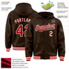 Custom Brown Red-White Bomber Full-Snap Varsity Letterman Hoodie Jacket