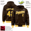 Custom Brown Gold-White Bomber Full-Snap Varsity Letterman Hoodie Jacket