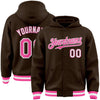 Custom Brown Pink-White Bomber Full-Snap Varsity Letterman Hoodie Jacket