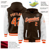 Custom Brown Orange-White Bomber Full-Snap Varsity Letterman Two Tone Hoodie Jacket