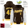 Custom Brown Gold-White Bomber Full-Snap Varsity Letterman Two Tone Hoodie Jacket